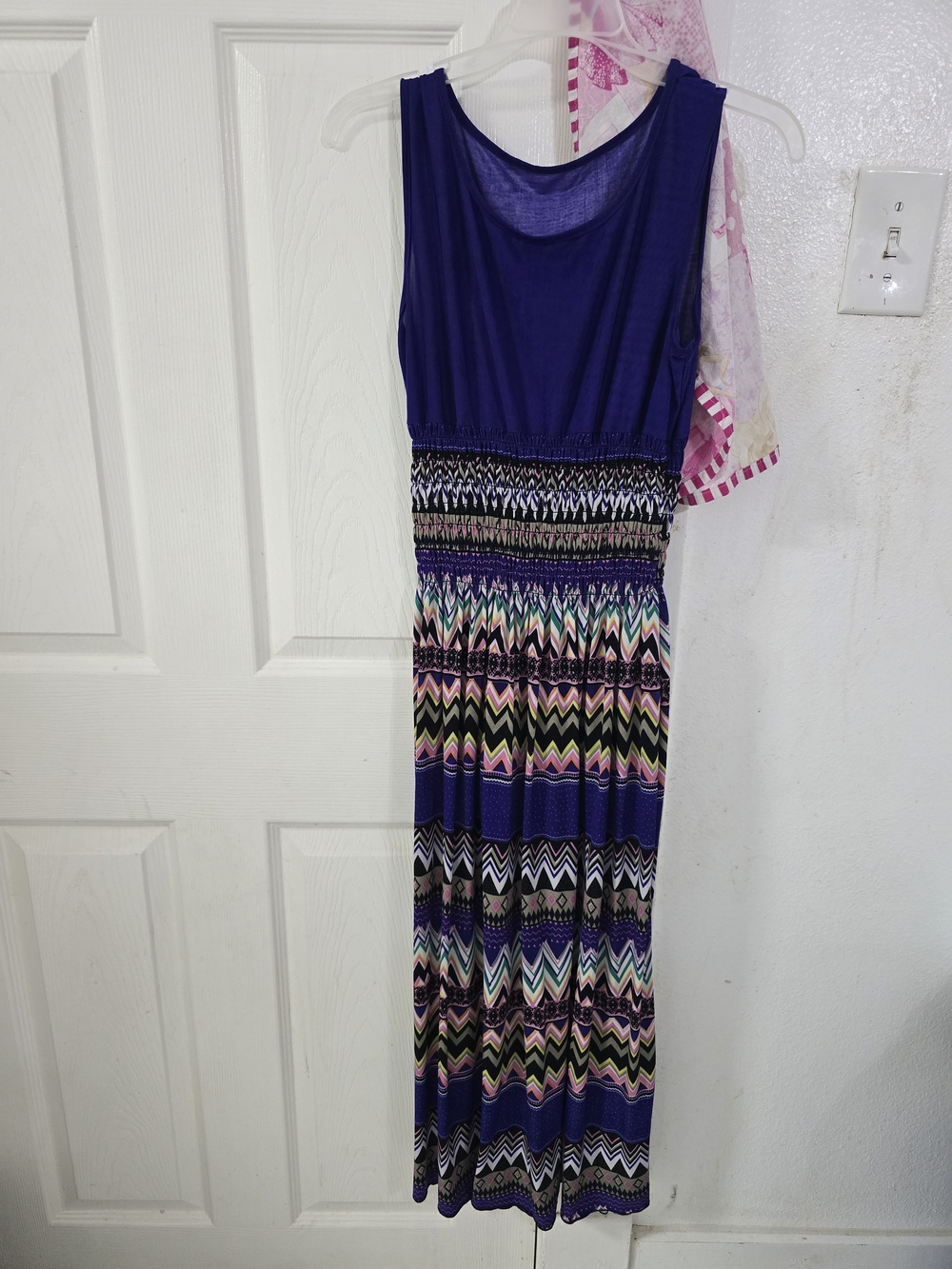 Sleeveless Purple Patterned Maxi Dress — Womens